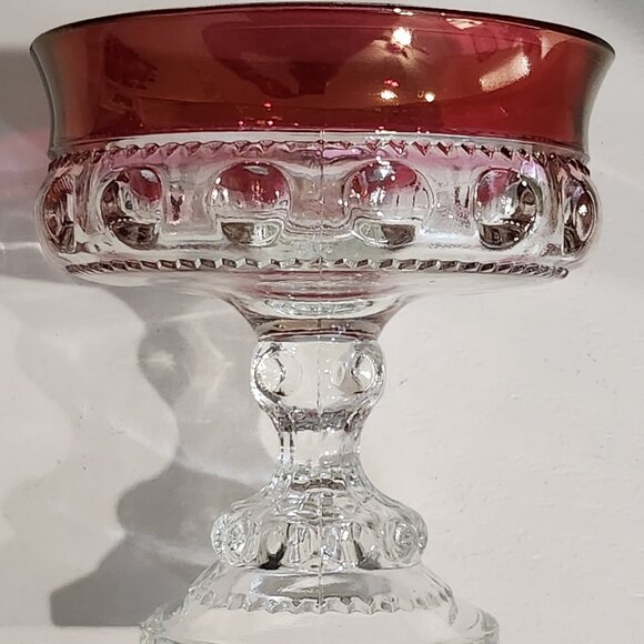 Indiana Glass/Tiffin Ruby Red King's Crown Thumbprint Glass Compote With Lid - Picture 6 of 10